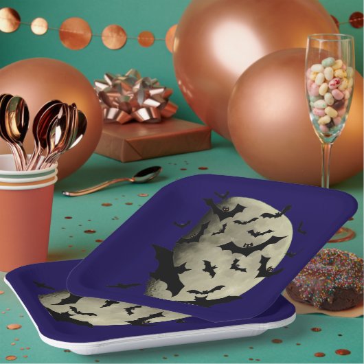 ハロウィーンこうもりと忘れられない月 ペーパープレート (複数)