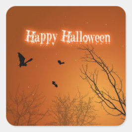 ハロウィーンこうもりと木 スクエアシール