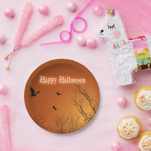 ハロウィーンこうもりと木 ペーパープレート (パーティー)