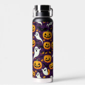 ハロウィーンこうもりカボチャbooパターンパープル名 ウォーターボトル (背面)