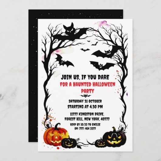 ハロウィーンこうもりパーティの招待状招待状 招待状 (正面/裏面)