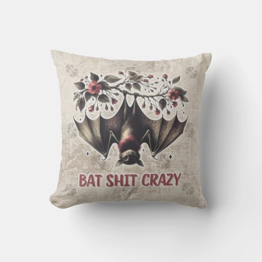 ハロウィーンこうもりヴィンテージフローラ両面プリント クッション (正面)