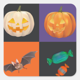 ハロウィーンこうもり、カボチャ、キャンディ スクエアシール