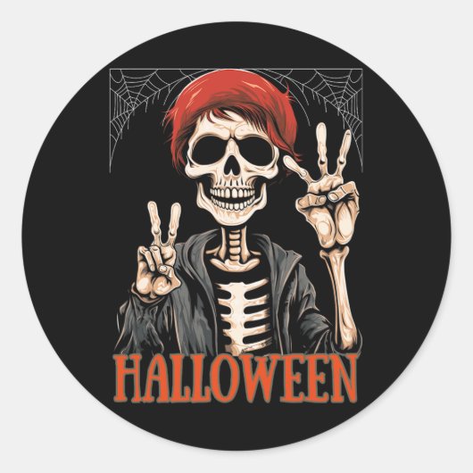 ハロウィーンでのスケルトン黙示録の夜おもしろい ラウンドシール (正面)