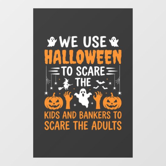 ハロウィーンで子供たちを怖がらせる銀行員大人デザイン ウィンドウサイン (シート)