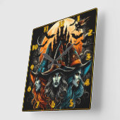 ハロウィーンで満月の下に集まる魔女 スクエア壁時計 (傾斜)