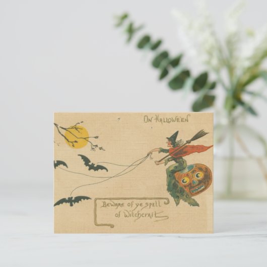 ハロウィーンで魔術ヴィンテージに用心 ポストカード (スタンド正面)