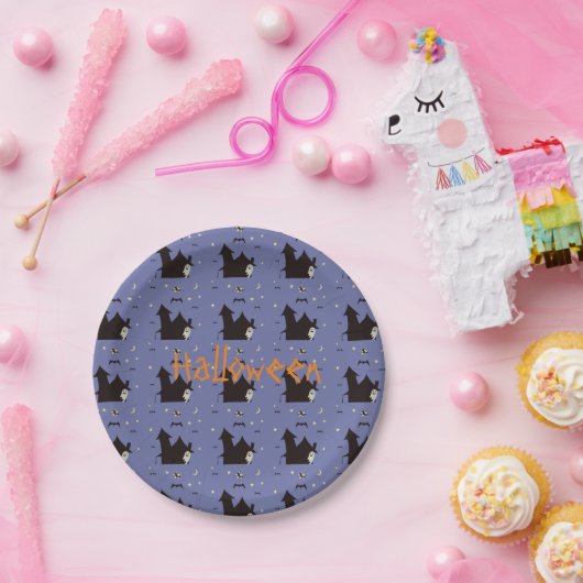 ハロウィーンと幽霊魔女とこうもり ペーパープレート (パーティー)
