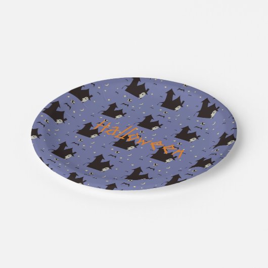 ハロウィーンと幽霊魔女とこうもり ペーパープレート (アングル)