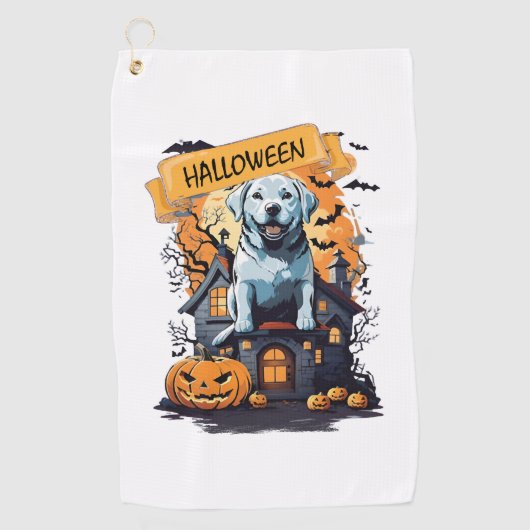 ハロウィーンと犬 ゴルフタオル (正面)