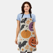 ハロウィーンと秋のパターン エプロン (着用した状態)