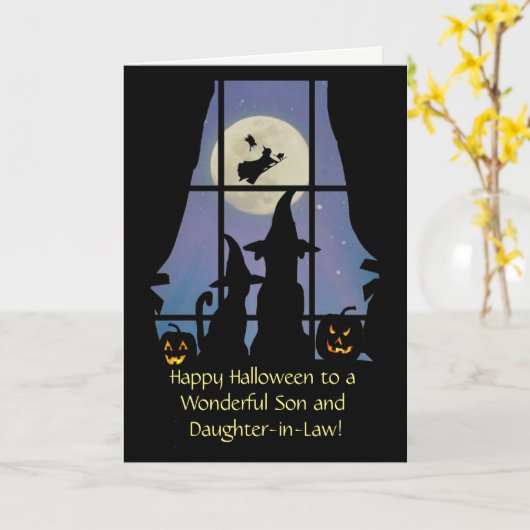 ハロウィーンと義理の息子と娘かわいいカード カード (黄色い花)