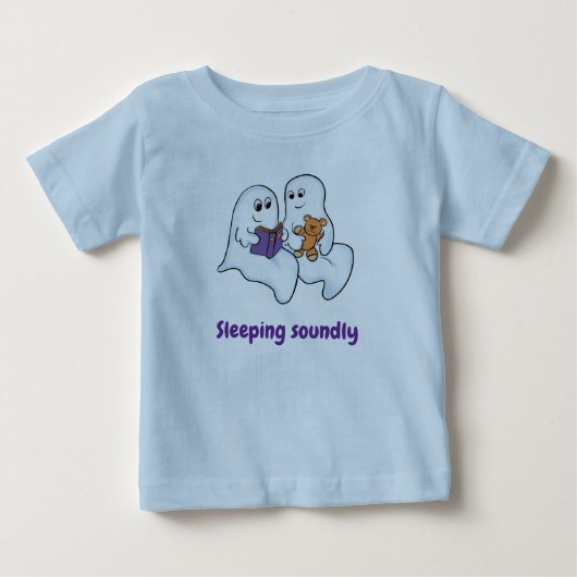 ハロウィーンに仲良く本を読むかわいいおばけたち ベビーTシャツ (正面)