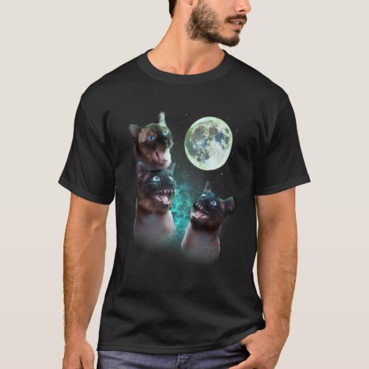 ハロウィーンに吠える3匹のシャム猫 Tシャツ (正面)