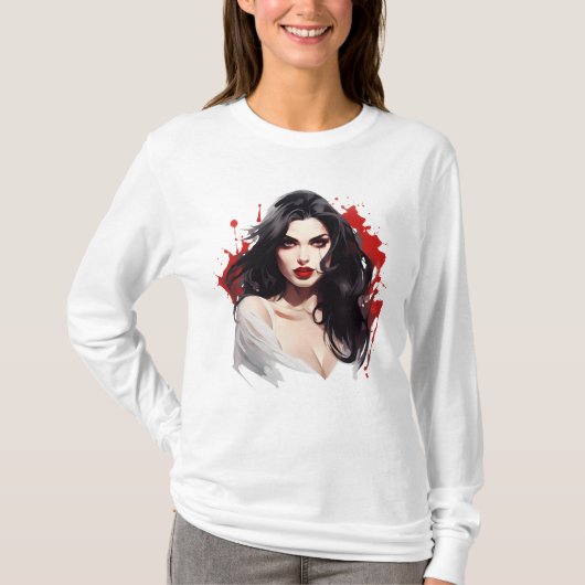 ハロウィーンに歯を沈める：ヴァンパイア少女 Tシャツ (正面)
