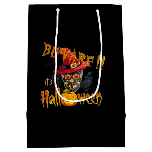 ハロウィーンに注意 ミディアムペーパーバッグ (裏面)