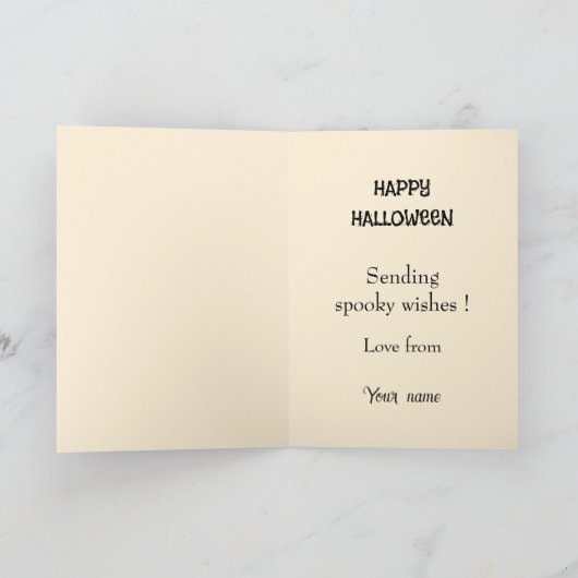 ハロウィーンに黒とオレンジのコートを着た可愛い子猫 カード (内部)