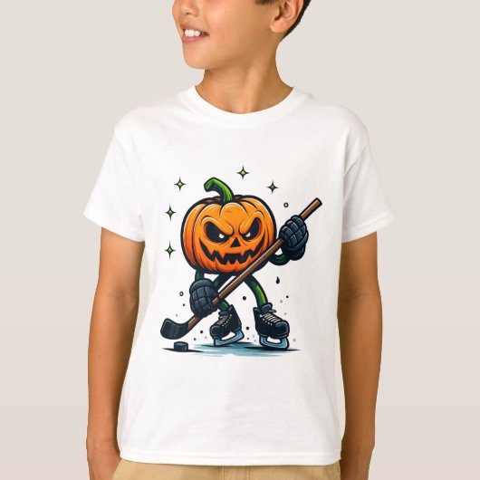 ハロウィーンのおばけカボチャのアイスホッケー・スキル Tシャツ (正面)