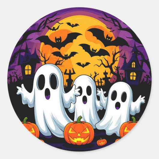 ハロウィーンのおばけシーン ラウンドシール (正面)