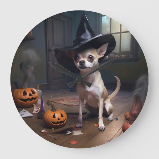 ハロウィーンのおばけチワワのかぼちゃ ラージ壁時計 (正面)