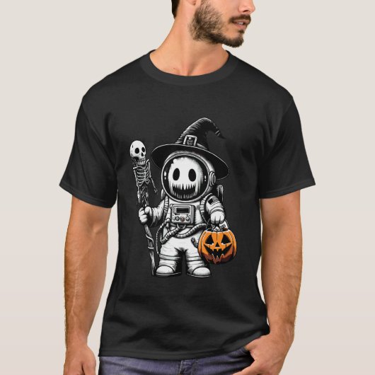 ハロウィーンのおばけ宇宙飛行士の幽霊のお菓子入れ 1 Tシャツ (正面)