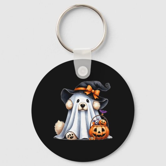 ハロウィーンのおばけ犬 キーホルダー (正面)