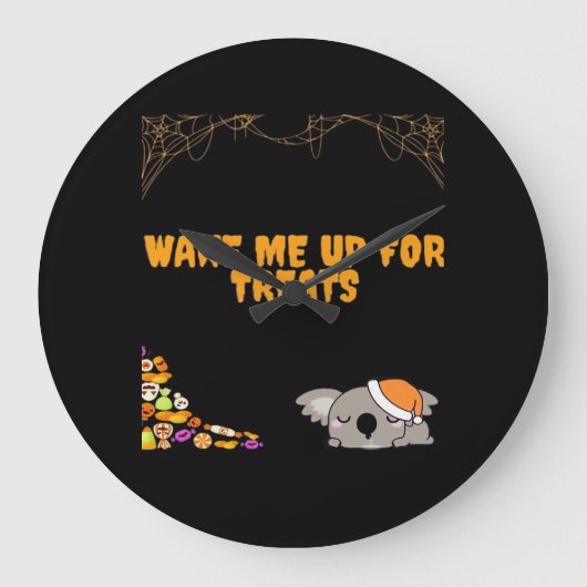ハロウィーンのおやつらのための眠い動物!クラシック ラージ壁時計 (正面)