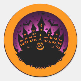 ハロウィーンのお化け城のシルエット ラウンドシール