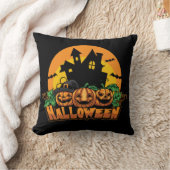 ハロウィーンのお化け屋敷のかぼちゃ クッション (ブランケット)