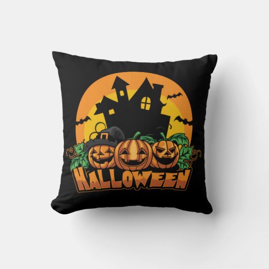 ハロウィーンのお化け屋敷のかぼちゃ クッション (正面)