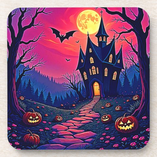 ハロウィーンのお化け屋敷アート コースター (正面)