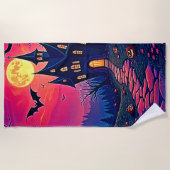 ハロウィーンのお化け屋敷アート ビーチタオル (正面)