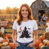 ハロウィーンのお城とコウモリの月 Tシャツ