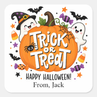 ハロウィーンのお菓子のラベル かぼちゃのイラスト入り スクエアシール