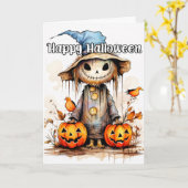 ハロウィーンのかかしのトリックまたは治療 カード (黄色い花)