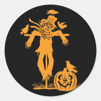 ハロウィーンのかかしシルエットシール ラウンドシール