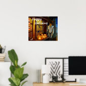 ハロウィーンのかかし、こうもりとカボチャ ポスター (ホームオフィス)