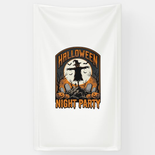 ハロウィーンのかかしTシャツ ビンテージ 墓場 パーティー_ 横断幕 (縦)