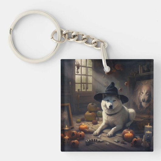 ハロウィーンのかぼちゃの秋田犬 スケアリー キーホルダー (正面)