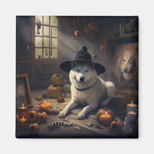 ハロウィーンのかぼちゃの秋田犬 スケアリー マグネット (正面)