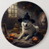 ハロウィーンのかぼちゃの秋田犬 スケアリー 缶バッジ (正面)