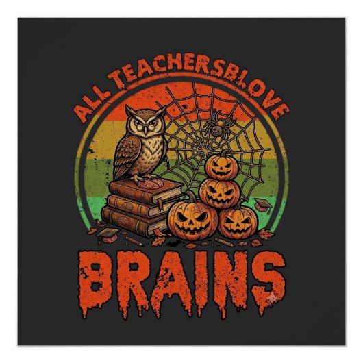 ハロウィーンのかぼちゃ フクロウ先生の脳みそ ポスター (正面)