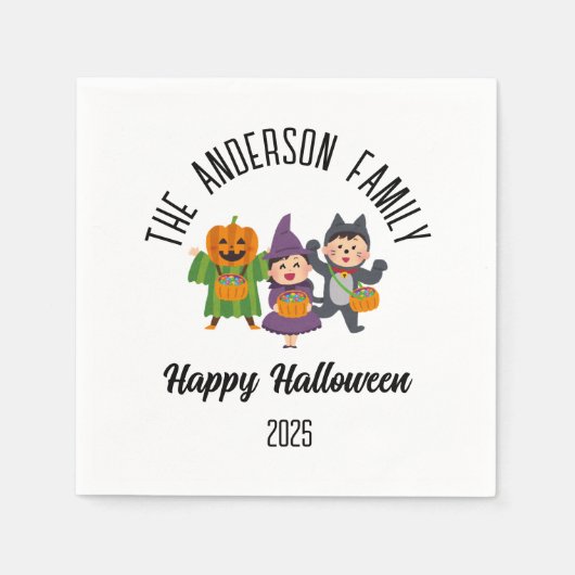 ハロウィーンのかわいいトリックまたはパーソナライズされたトリート名 スタンダードカクテルナプキン (正面)