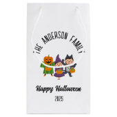 ハロウィーンのかわいいトリックまたはパーソナライズされたトリート名 スモールペーパーバッグ (裏面)