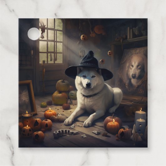 ハロウィーンのかわいい秋田犬のかぼちゃ フェイバータグ (正面)
