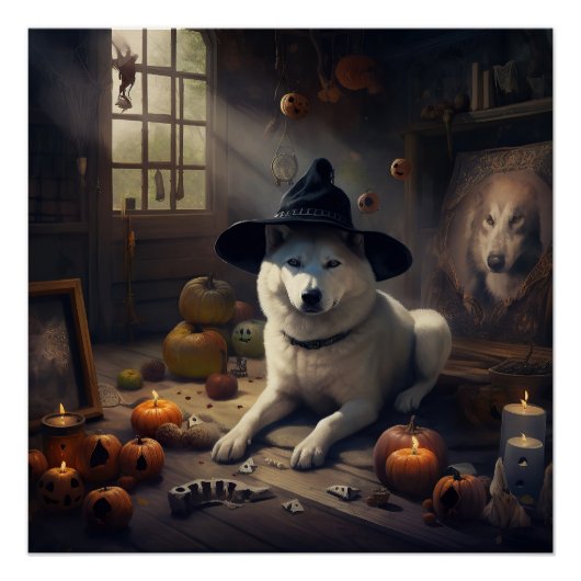 ハロウィーンのかわいい秋田犬カボチャ ポスター (正面)