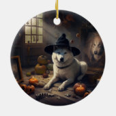 ハロウィーンのかわいい秋田犬 セラミックオーナメント (裏面)