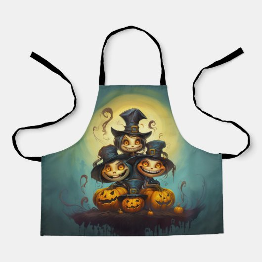 ハロウィーンのかわいい魔女とカボチャ エプロン (正面)