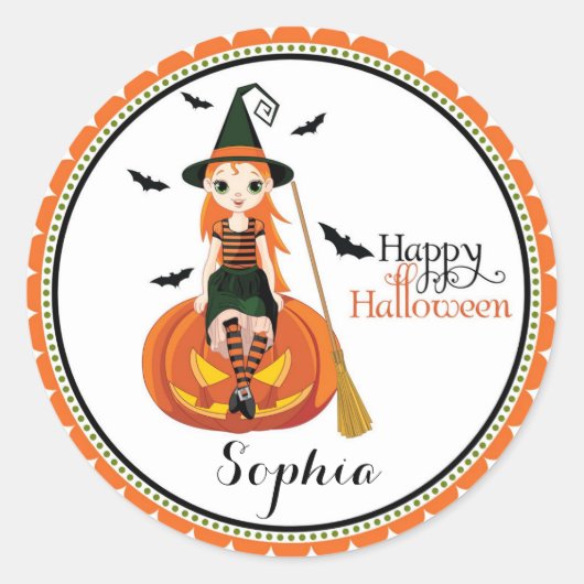 ハロウィーンのかわいい魔女グディーバッグ優勝者 ラウンドシール (正面)