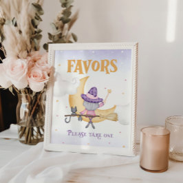 ハロウィーンのかわいい魔女誕生日の好意サイン ポスター